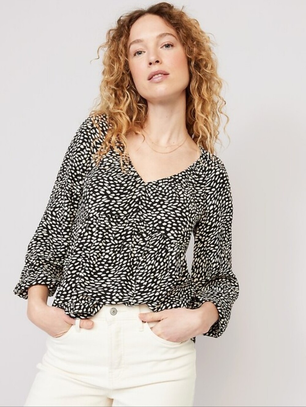 Old Navy Black Print Crinkle Boho Top